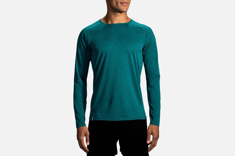 Brooks Men's Ghost Long Sleeve Tops Heather Spruce ( XSTDY5837 )